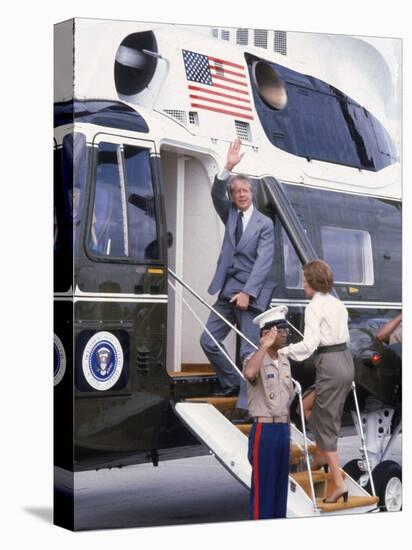 President Jimmy Carter Boarding Helicopter Marine 1 with Wife Rosalynn For an Easter Vacation-Walter Bennett-Premier Image Canvas
