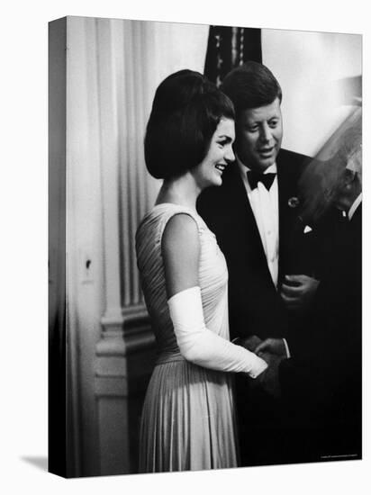President John F. Kennedy, and Wife Jackie Greeting Guests at Party for Nobel Prize Winners-Art Rickerby-Premier Image Canvas