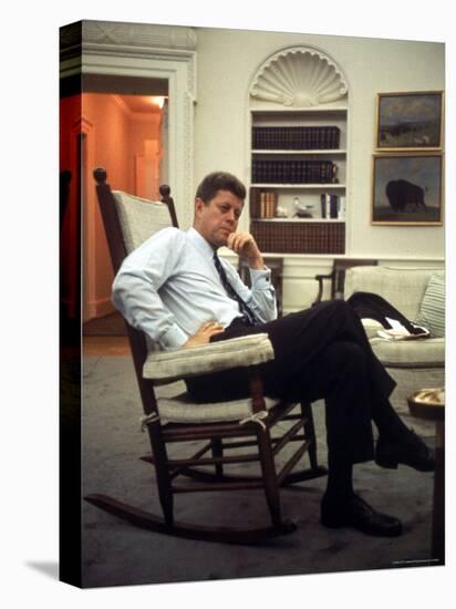 President John F. Kennedy Sitting in Rocking Chair in His White House Office-Paul Schutzer-Premier Image Canvas
