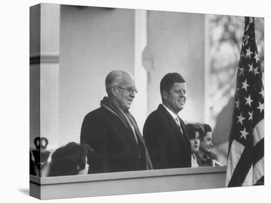 President John F. Kennedy Stands at His Inauguration Ceremonies with His Father Joseph P. Kennedy-Joe Scherschel-Premier Image Canvas