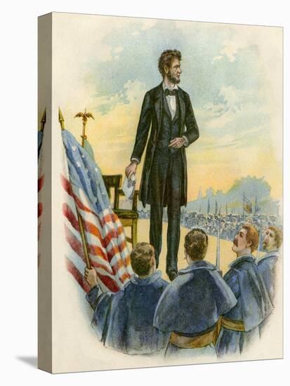 President Lincoln Giving His Speech at the Gettysburg Battlefield During the Civil War-null-Premier Image Canvas