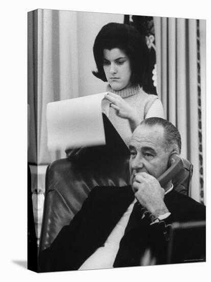 President Lyndon B. Johnson with Daughter Lucy Baines Johnson in White House-Stan Wayman-Premier Image Canvas