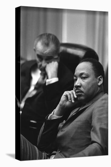 President Lyndon Johnson and Martin Luther King Jr. in the Cabinet Room White House. March 18 1966-null-Stretched Canvas