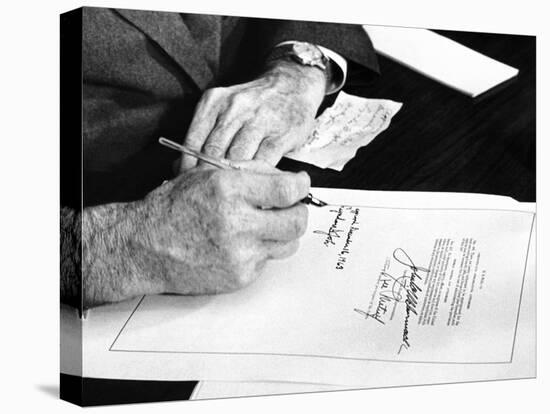 President Lyndon Johnson Signs a $102 Billion Education Bill at the White House Today-null-Stretched Canvas