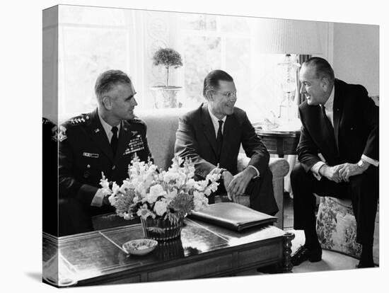 President Lyndon Johnson with Gen William Westmoreland and Defense Secretary Robert McNamara-null-Stretched Canvas