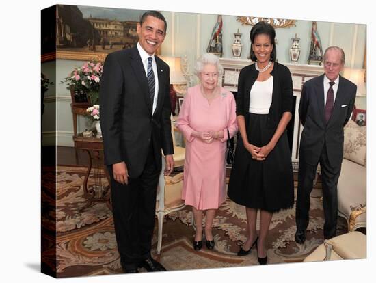 President Obama and His Wife Pose with Queen Elizabeth II and Prince Philip, During an Audience at -null-Premier Image Canvas