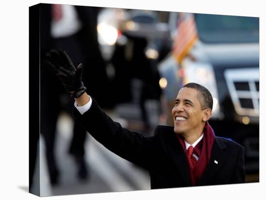 President Obama Waves as He Walks Down Pennsylvania Ave to the White House, January 20, 2009-null-Premier Image Canvas