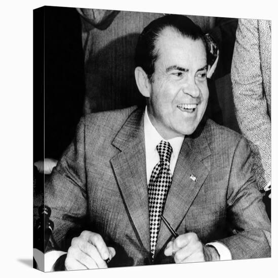 President Richard Nixon Smiles During a White House Signing Ceremony-null-Stretched Canvas