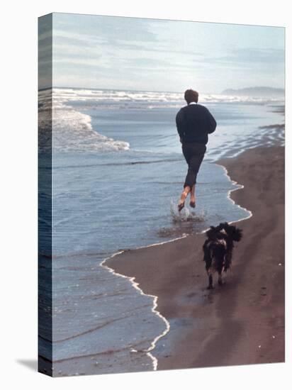 Presidential Candidate Bobby Kennedy and His Dog, Freckles, Running on Beach-Bill Eppridge-Premier Image Canvas