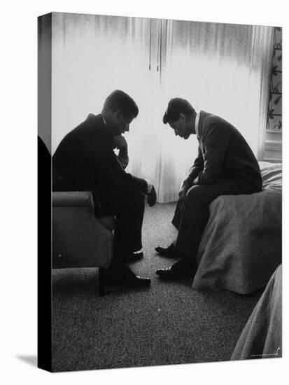 Presidential Candidate John Kennedy Conferring with Brother and Campaign Organizer Bobby Kennedy-Hank Walker-Premier Image Canvas