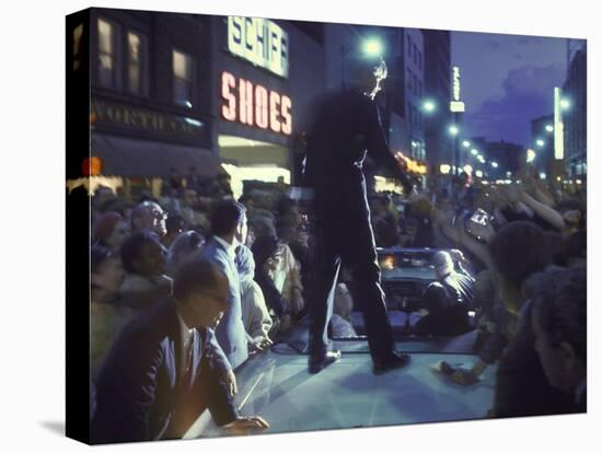 Presidential Candidate Robert Kennedy Standing on Back of Convertible Car While Campaigning-Bill Eppridge-Premier Image Canvas