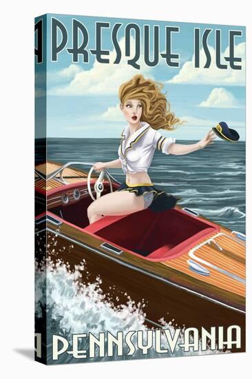 Presque Isle, Pennsylvania - Pinup Girl Boating-Lantern Press-Stretched Canvas