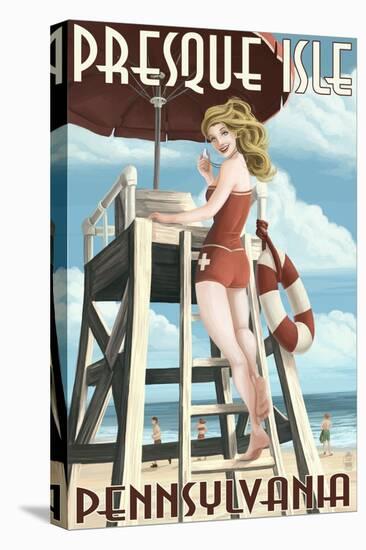 Presque Isle, Pennsylvania - Pinup Girl Lifeguard-Lantern Press-Stretched Canvas