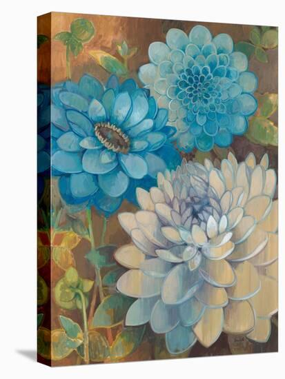 Pretty Blue Dahlias 1-Vera Hills-Stretched Canvas