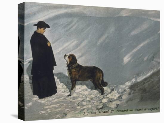 Priest from the Hospice on the St. Bernard Pass with One of the Famous Rescue Dogs-null-Premier Image Canvas