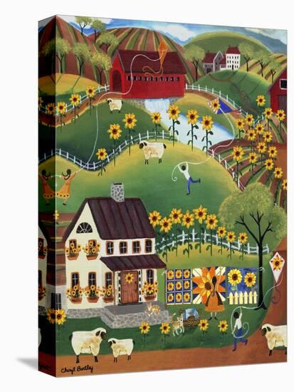 Primitive Quilt Maker House Sunflower Sheep Cheryl Bartley-Cheryl Bartley-Premier Image Canvas