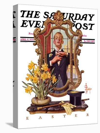 "Primping in Mirror," Saturday Evening Post Cover, April 11, 1936-Joseph Christian Leyendecker-Premier Image Canvas