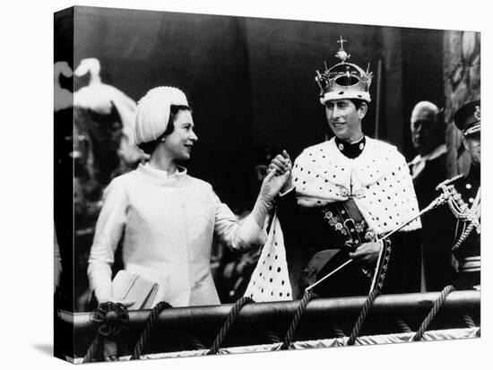 Prince Charles with His Mother Queen Elizabeth II at His Investiture at Caernarvon Castle-null-Premier Image Canvas