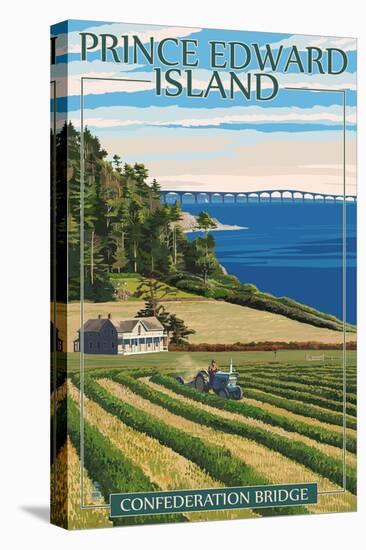 Prince Edward Island - Confederation Bridge and Farm-Lantern Press-Stretched Canvas