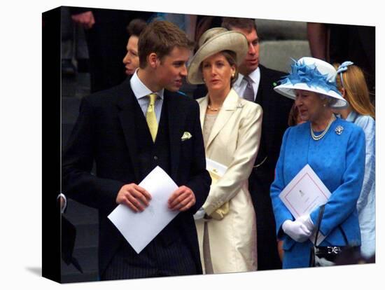 Prince William talking to his grand mother Queen Elizabeth II on the steps at St Paul's Cathedral, -null-Premier Image Canvas