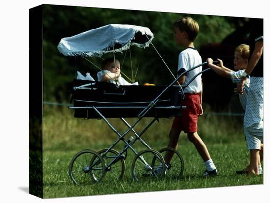 Princess Beatrice is being pushed in pram by Prince william and Harry-null-Premier Image Canvas