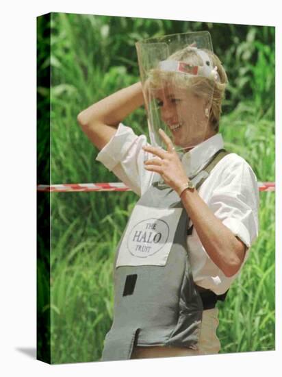 Princess Diana Adjusts Her Face Protector During Her Visit to Mine Fields in Haumbo Angola-null-Premier Image Canvas