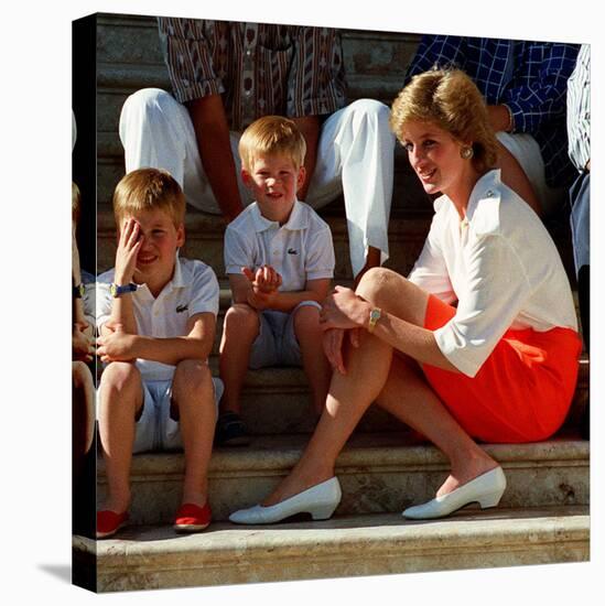 Princess Diana with sons William & Harry in Majorca in 1988 as guests of King Juan Carlos of Spain-null-Premier Image Canvas