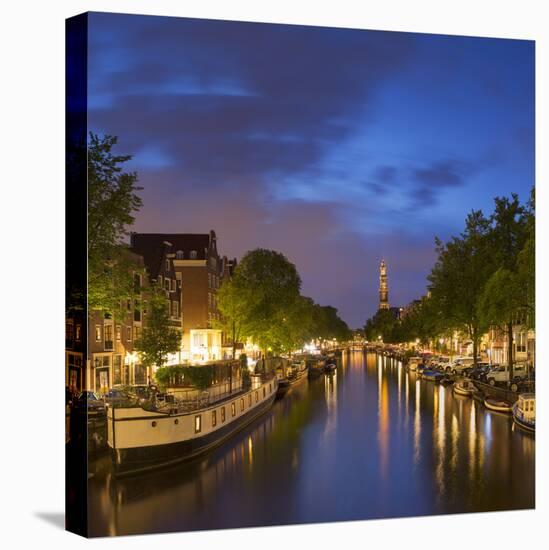 Prinsengracht canal and Westerkerk at dusk, Amsterdam, Netherlands-Ian Trower-Premier Image Canvas