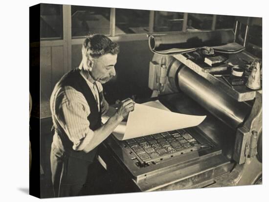 Printer in a Waistcoat with a Handlebar Moustache Checks His Printing Chase on the Chase-null-Premier Image Canvas