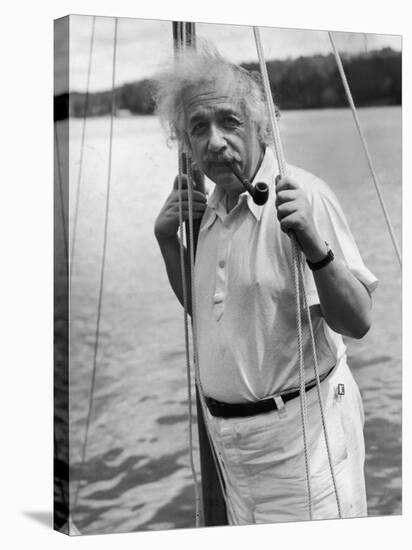 Prof. Albert Einstein on His Sailboat at Saranac Lake in the Adirondacks-null-Premier Image Canvas