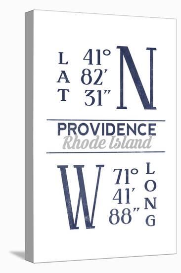 Providence, Rhode Island - Latitude and Longitude (Blue)-Lantern Press-Stretched Canvas