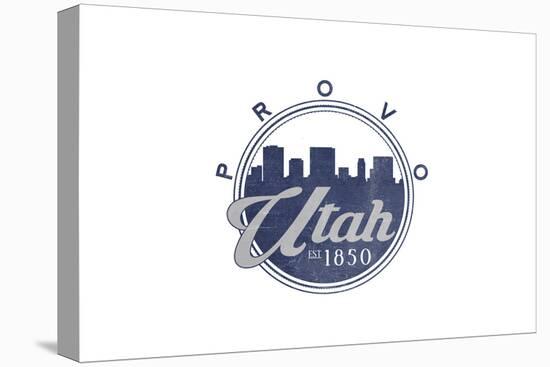 Provo, Utah - Skyline Seal (Blue)-Lantern Press-Stretched Canvas