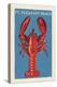 Pt. Pleasant Beach, New Jersey - Lobster Woodblock-Lantern Press-Stretched Canvas