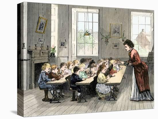 Public Class of Kindergarten Working Clay in Boston, Massachusetts, Years 1870. Colour Engraving Of-null-Premier Image Canvas