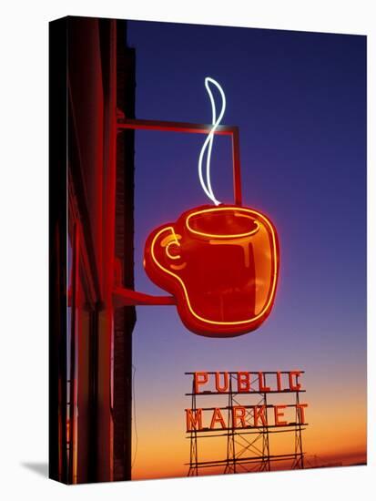 Public Market Sign at Sunset, Seattle, Washington, USA-Paul Souders-Premier Image Canvas