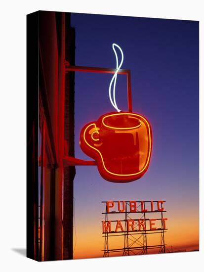 Public Market Sign at Sunset, Seattle, Washington, USA-Paul Souders-Premier Image Canvas
