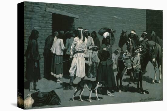 Pueblo Indian Village (Distribution of Beef at San Carlos Agency) C.1889 (Oil on Canvas)-Frederic Remington-Premier Image Canvas