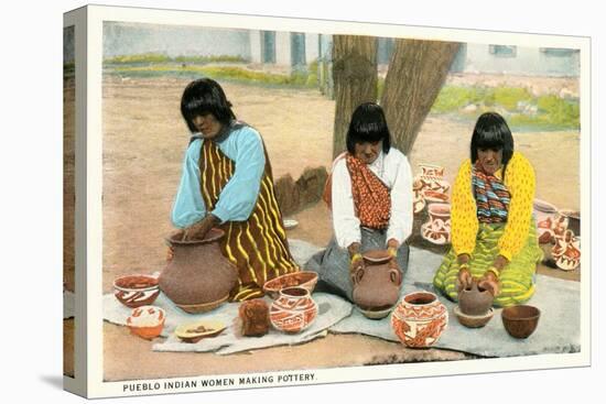 Pueblo Indian Women Making Pottery-null-Stretched Canvas