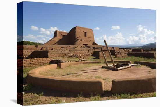 Pueblo Mission in Background), Kiva in Foreground, Pecos National Historic Park, New Mexico, U.S.A.-Richard Maschmeyer-Premier Image Canvas