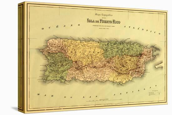 Puerto Rico - Panoramic Map-Lantern Press-Stretched Canvas