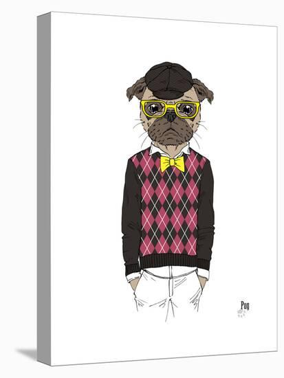 Pug in Hipster Style-Olga Angellos-Stretched Canvas