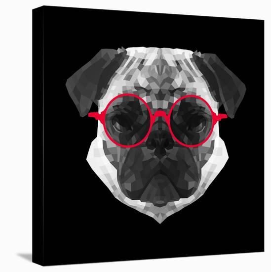 Pug in Red Glasses-Lisa Kroll-Stretched Canvas