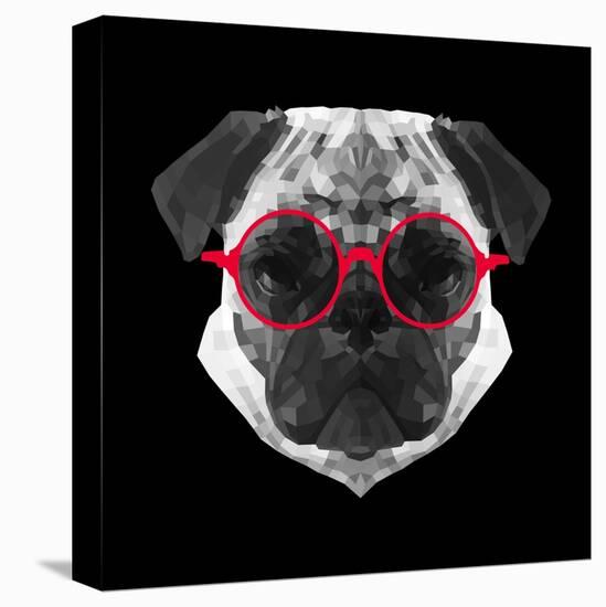 Pug in Red Glasses-Lisa Kroll-Stretched Canvas