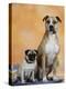 Pug Sitting Next to a Mixed Breed Dog on a Rug-Petra Wegner-Premier Image Canvas