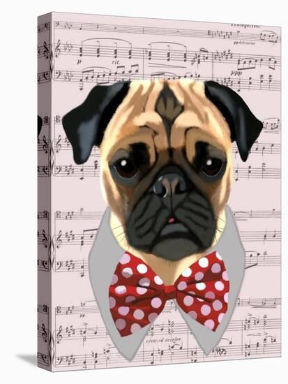 Pug with Red and White Spotty Bow Tie-Fab Funky-Stretched Canvas