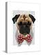 Pug with Red Spotted Bow Tie-Fab Funky-Stretched Canvas