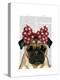 Pug with Red Spotty Bow on Head-Fab Funky-Stretched Canvas