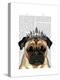 Pug with Tiara-Fab Funky-Stretched Canvas