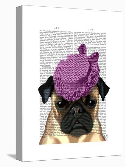 Pug with Vintage Purple Hat-Fab Funky-Stretched Canvas
