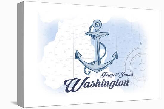 Puget Sound, Washington - Anchor - Blue - Coastal Icon-Lantern Press-Stretched Canvas
